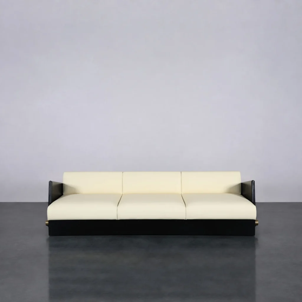 Bauhaus Straight Leather Sofa in beech — front view