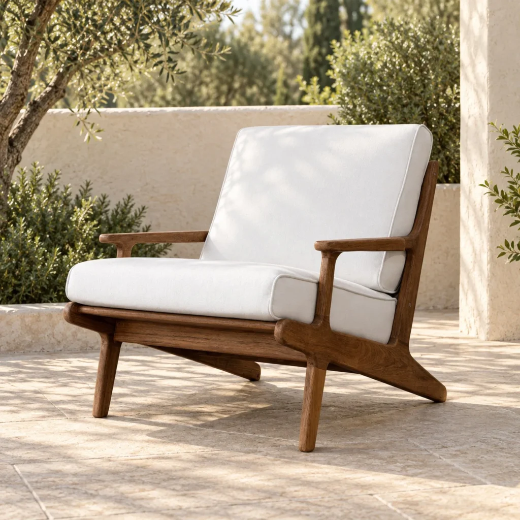 Bay Burmese Teak Outdoor Lounge Chair in teak — front view