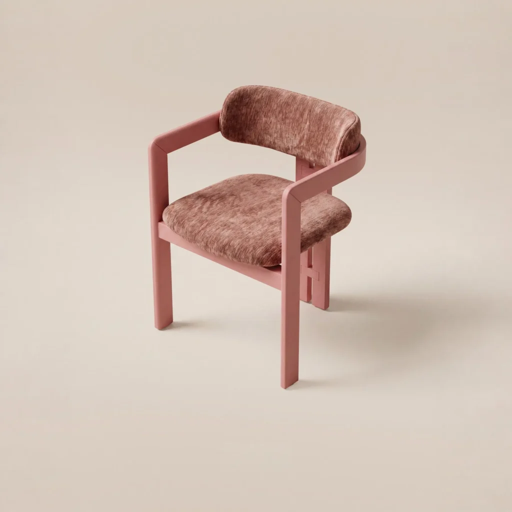 Bean-Pink Solid Wood Armchair in Striped Chenille — front view