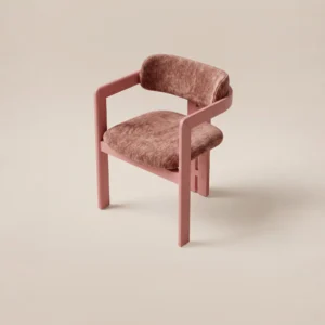 Bean-Pink Solid Wood Armchair in Striped Chenille — front view