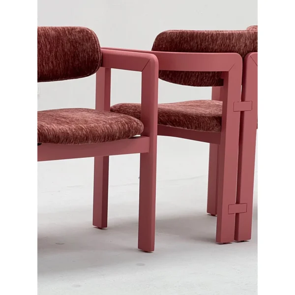 Bean-Pink Solid Wood Armchair in Striped Chenille — in a room setting