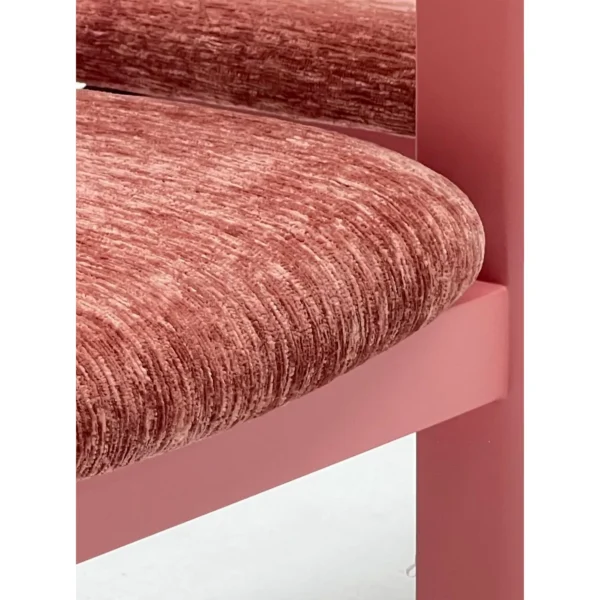 Bean-Pink Solid Wood Armchair in Striped Chenille — in a room setting