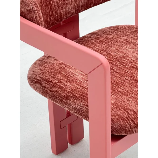 Bean-Pink Solid Wood Armchair in Striped Chenille — in a room setting