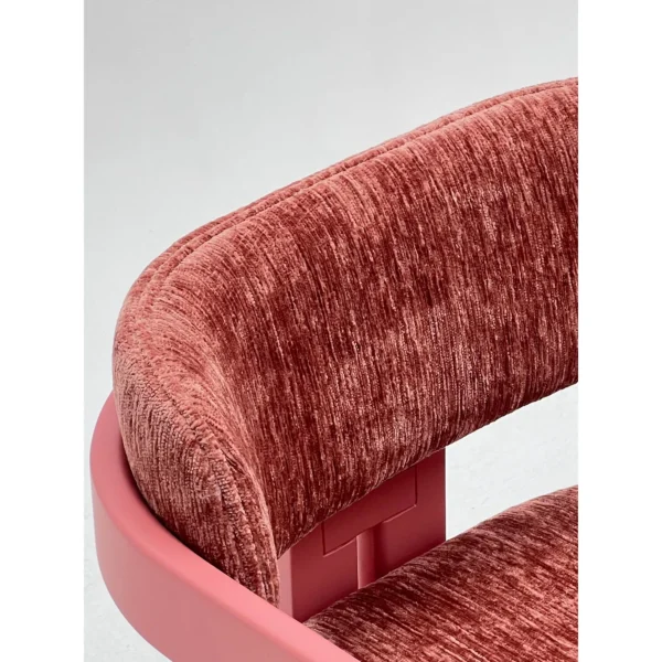 Bean-Pink Solid Wood Armchair in Striped Chenille — in a room setting