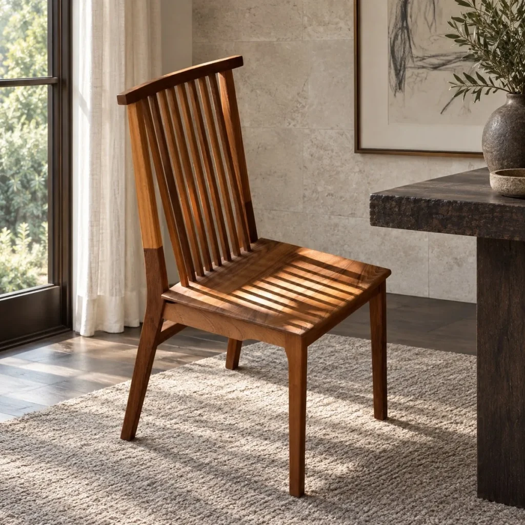 Burmese Teak Spindle-Back Dining Chair in clay — front view