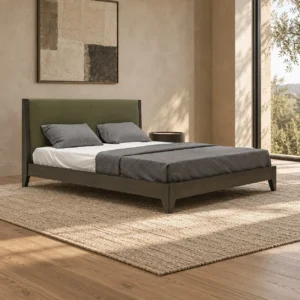 Olive Headboard Bed on Dark Timber Frame in olive — front view