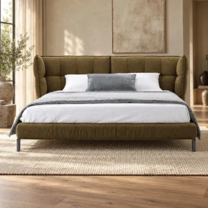 Olive Channel-Tufted Wingback Bed in olive — front view