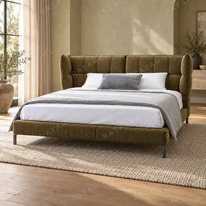 Olive Channel-Tufted Wingback Bed in olive — in a room setting