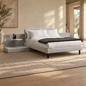 Grey Low Bed with Integrated Bedside Ledges in slate — front view