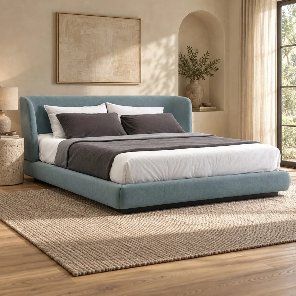 Teal Wraparound Headboard Bed in blue — front view