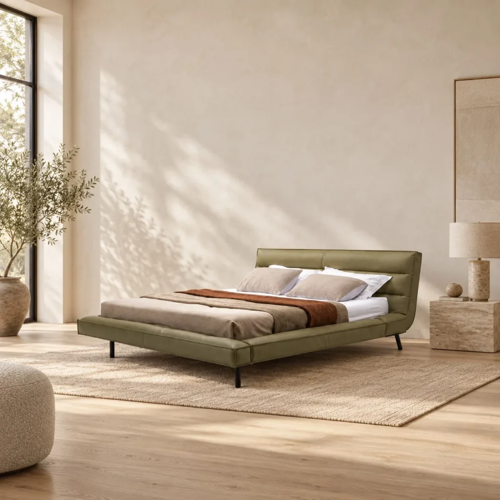 Canoa Quilted Low Bed in olive — front view