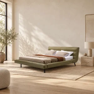 Canoa Quilted Low Bed in olive — front view