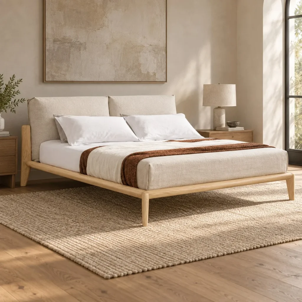 Dado Oak Bed with Interlocking Joinery in natural oak — front view