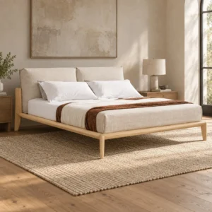 Dado Oak Bed with Interlocking Joinery in natural oak — front view