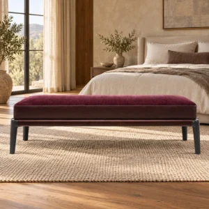 Burgundy Velvet Bed-End Bench in burgundy — front view