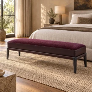 Burgundy Velvet Bed-End Bench in burgundy — in a room setting