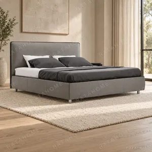 Grey Upholstered Bed with Piped Headboard in slate — in a room setting