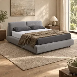 Grey Bed with Twin Pillow Headboard in slate — in a room setting
