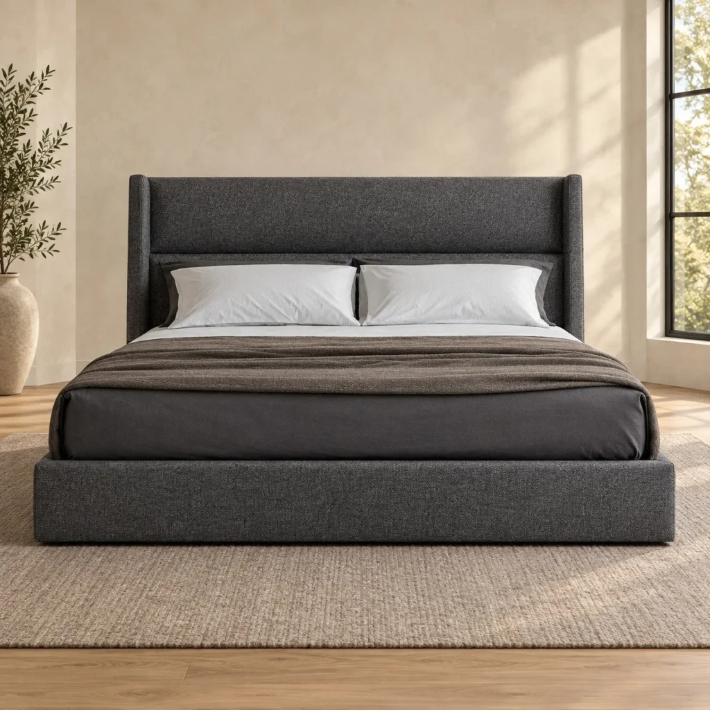 Charcoal Tall Wingback Bed in slate — front view