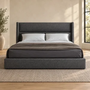 Charcoal Tall Wingback Bed in slate — front view