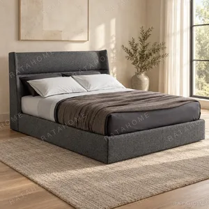 Charcoal Tall Wingback Bed in slate — in a room setting