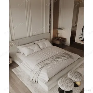 Cream Channel-Quilted Bedroom Set in oatmeal — in a room setting
