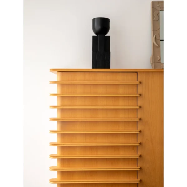 Beethoven Louvred Curved-Front Tall Cabinet in natural oak — in a room setting