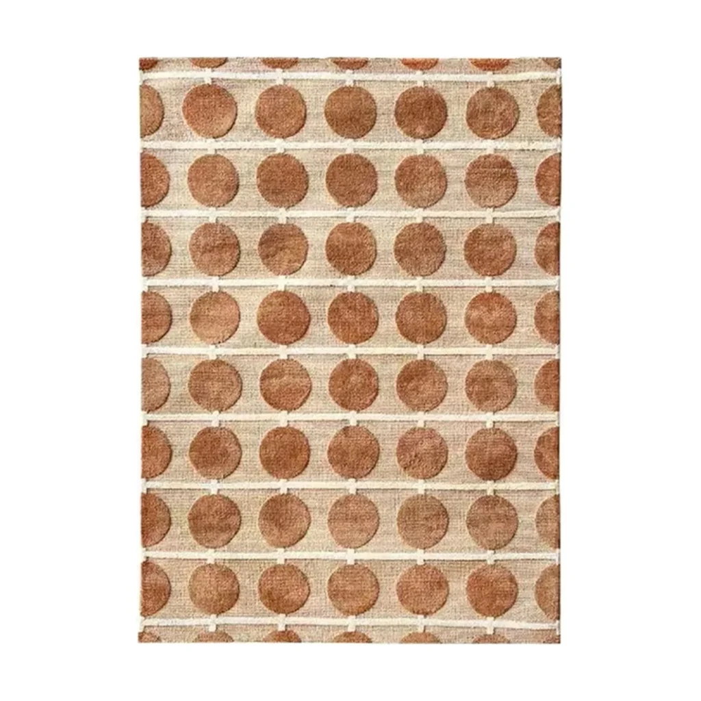 Beige Rug with Red-Brown Dot Grid in sand — front view