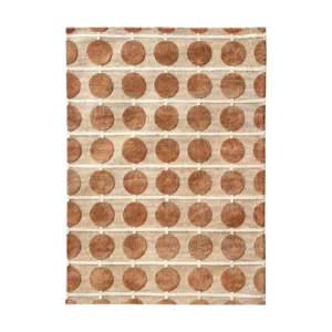 Beige Rug with Red-Brown Dot Grid in sand — front view