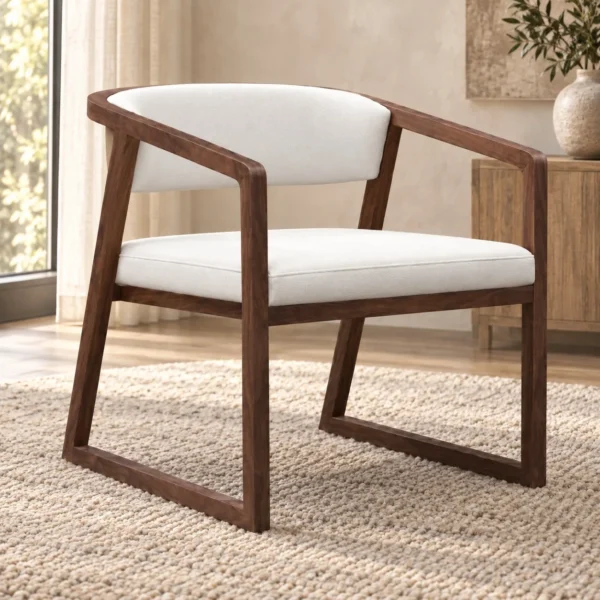 Walnut Frame Cube Armchair in walnut — in a room setting