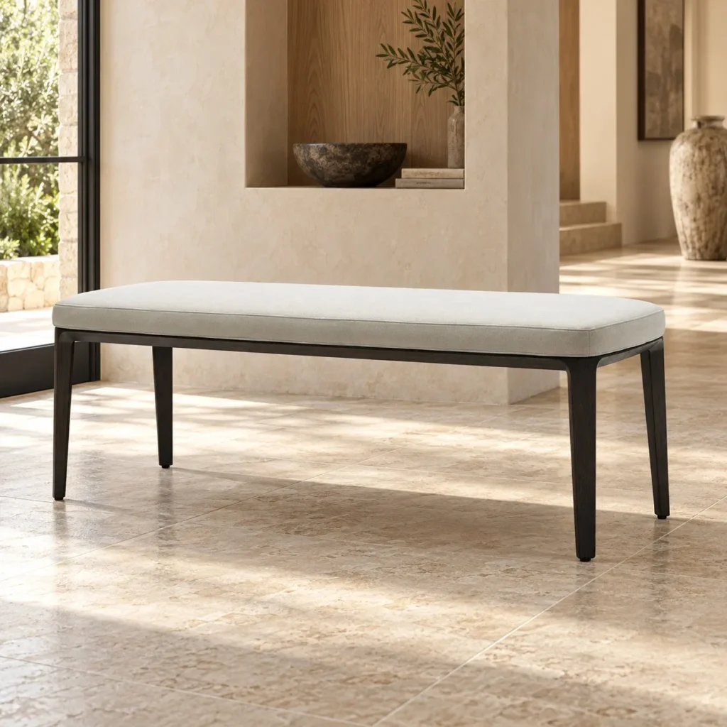 Pale Grey Upholstered Bench in slate — front view