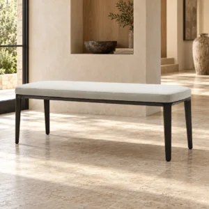 Pale Grey Upholstered Bench in slate — front view