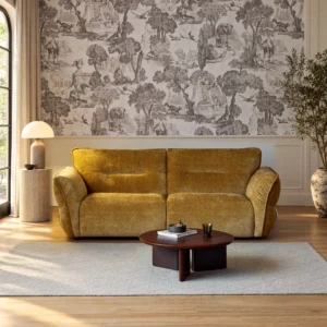 Bennett Ginger Velvet Loveseat in mustard — front view