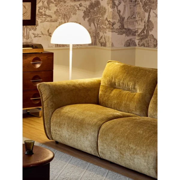 Bennett Ginger Velvet Loveseat in mustard — in a room setting