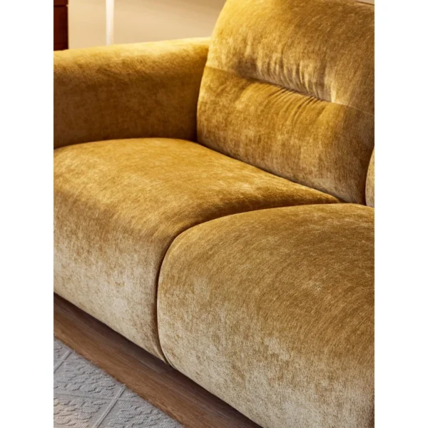 Bennett Ginger Velvet Loveseat in mustard — in a room setting