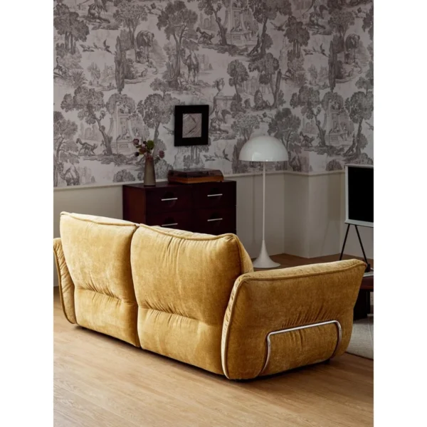 Bennett Ginger Velvet Loveseat in mustard — in a room setting