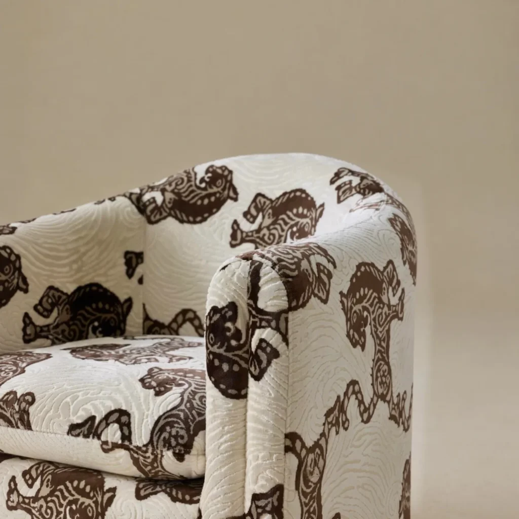 Bennett Lounge Chair in Cut-Velvet Tiger Jacquard — front view