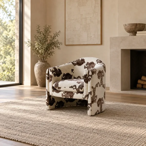 Bennett Lounge Chair in Cut-Velvet Tiger Jacquard — in a room setting
