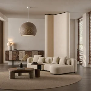 Curved Sofa in performance fabric — front view