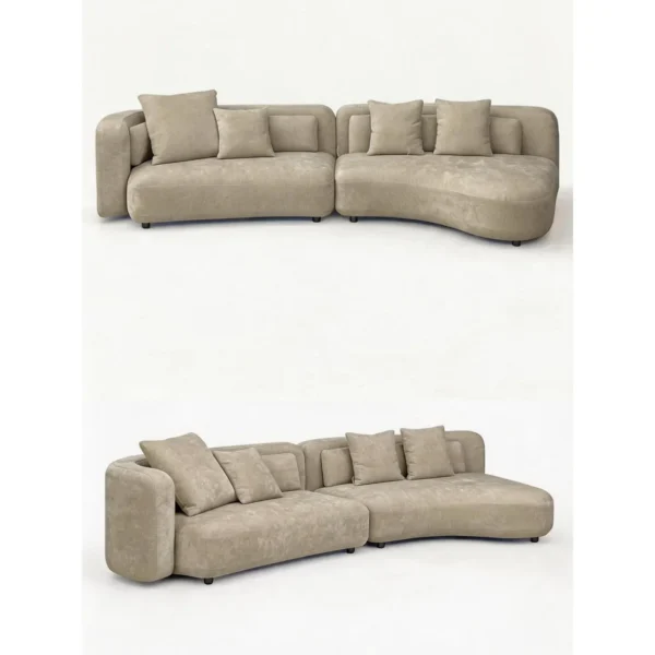 Bessel Couture Curved Sofa in Apricot Textured Fabric — in a room setting