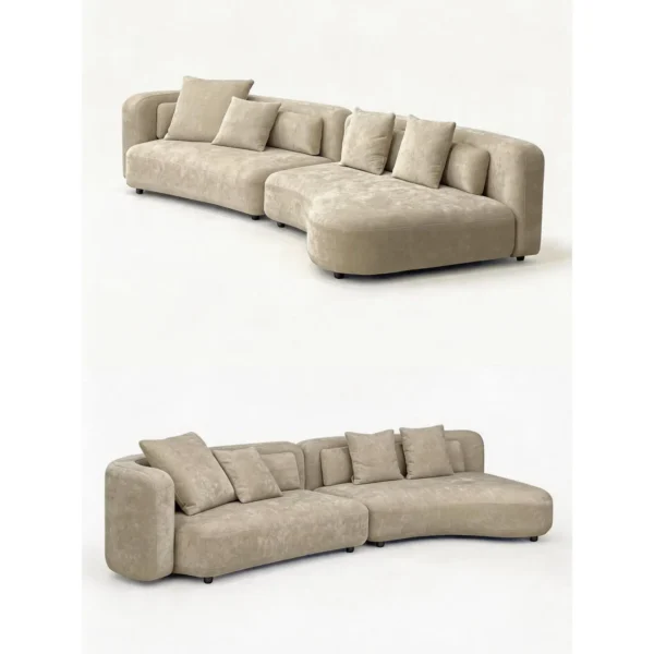 Bessel Couture Curved Sofa in Apricot Textured Fabric — in a room setting