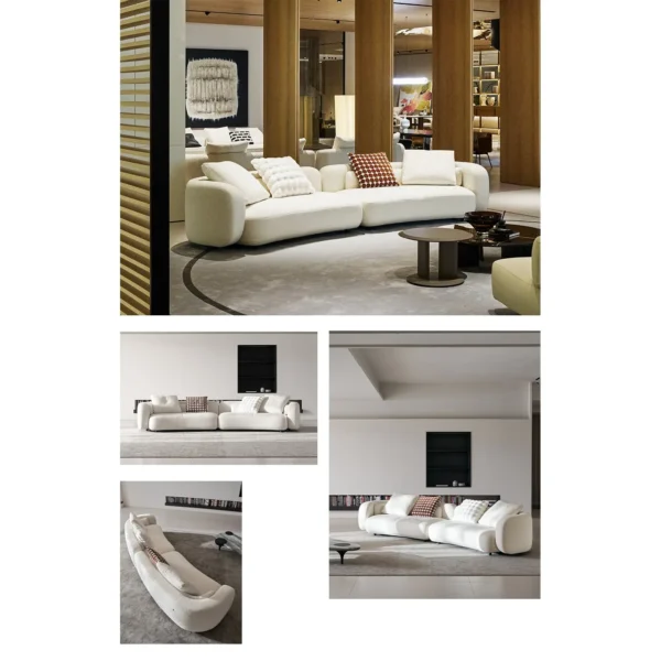 Fan-Curve Modular Sofa in Caramel Bouclé with Fan Modules — in a room setting