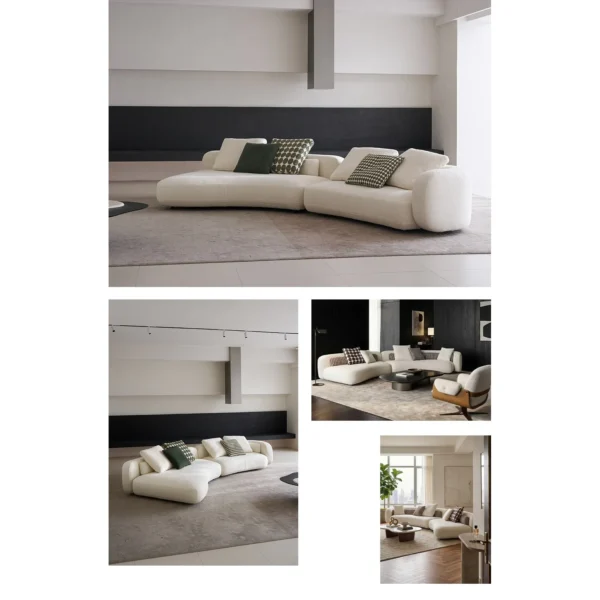 Fan-Curve Modular Sofa in Caramel Bouclé with Fan Modules — in a room setting