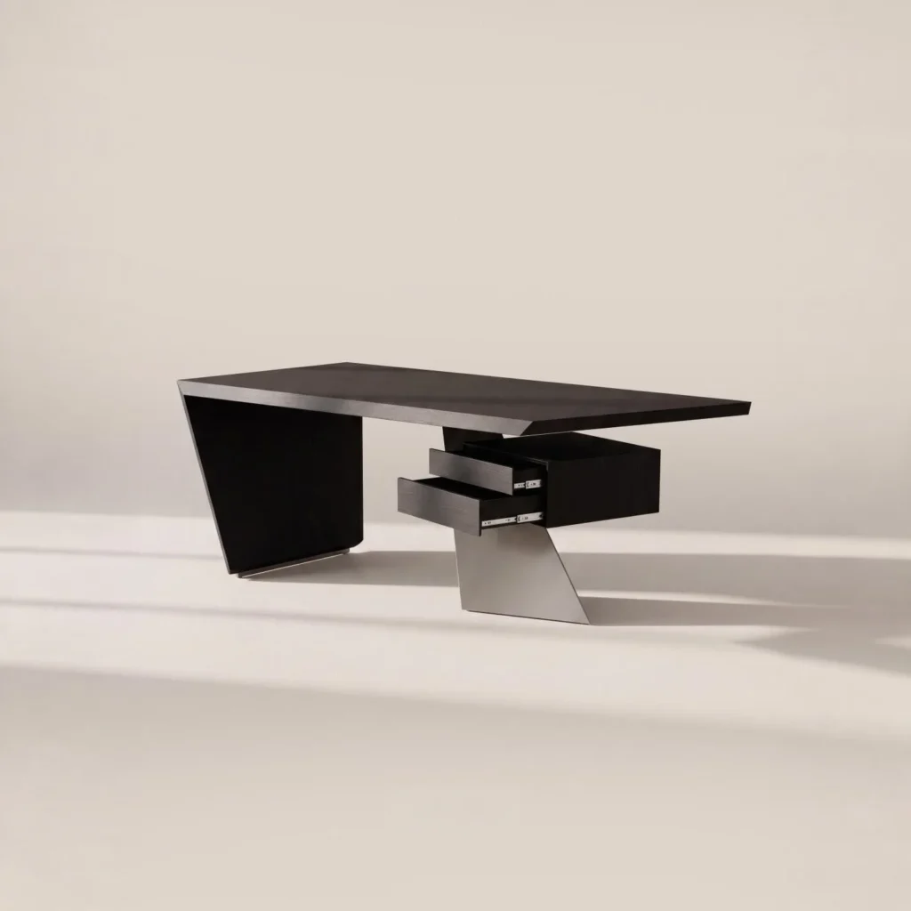 Bevelled Black Wood Floating Desk in black — front view