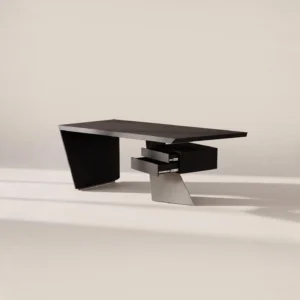 Bevelled Black Wood Floating Desk in black — front view