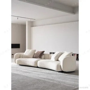 Free-Curve Modular Sofa in Cream Teddy Fabric — in a room setting