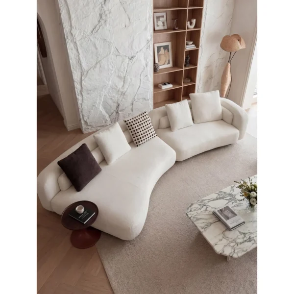 Free-Curve Modular Sofa in Cream Teddy Fabric — in a room setting