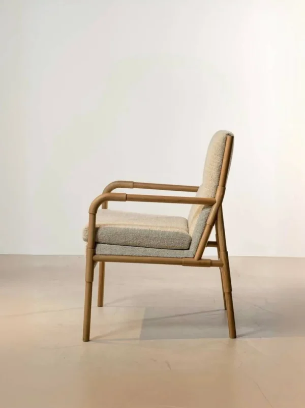 White Oak Frame Armchair in Oatmeal Bouclé, 68 cm — in a room setting