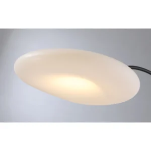 Black Arc Floor Lamp with Saucer Shade in black — in a room setting