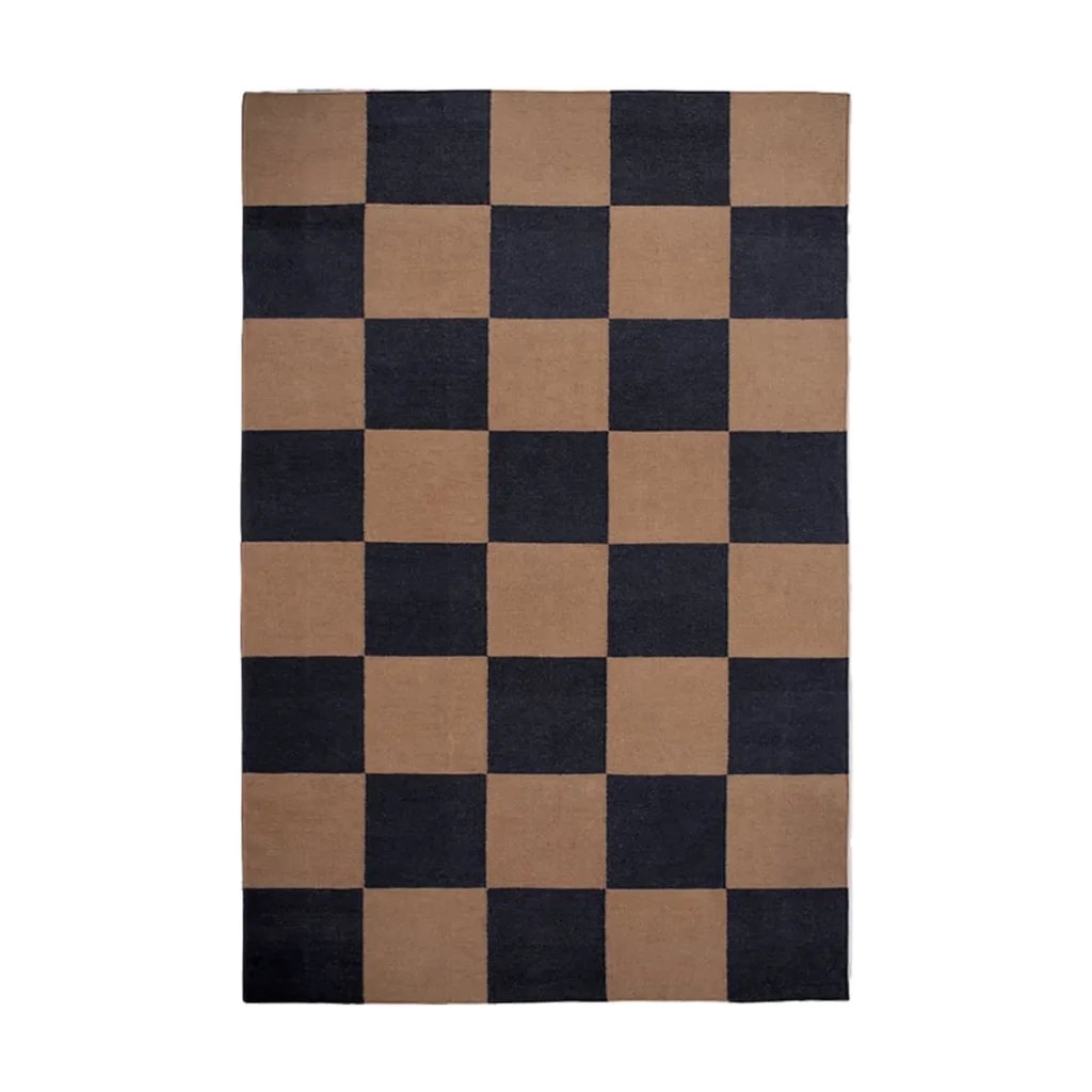 Black and Camel Checkerboard Rug in black — front view